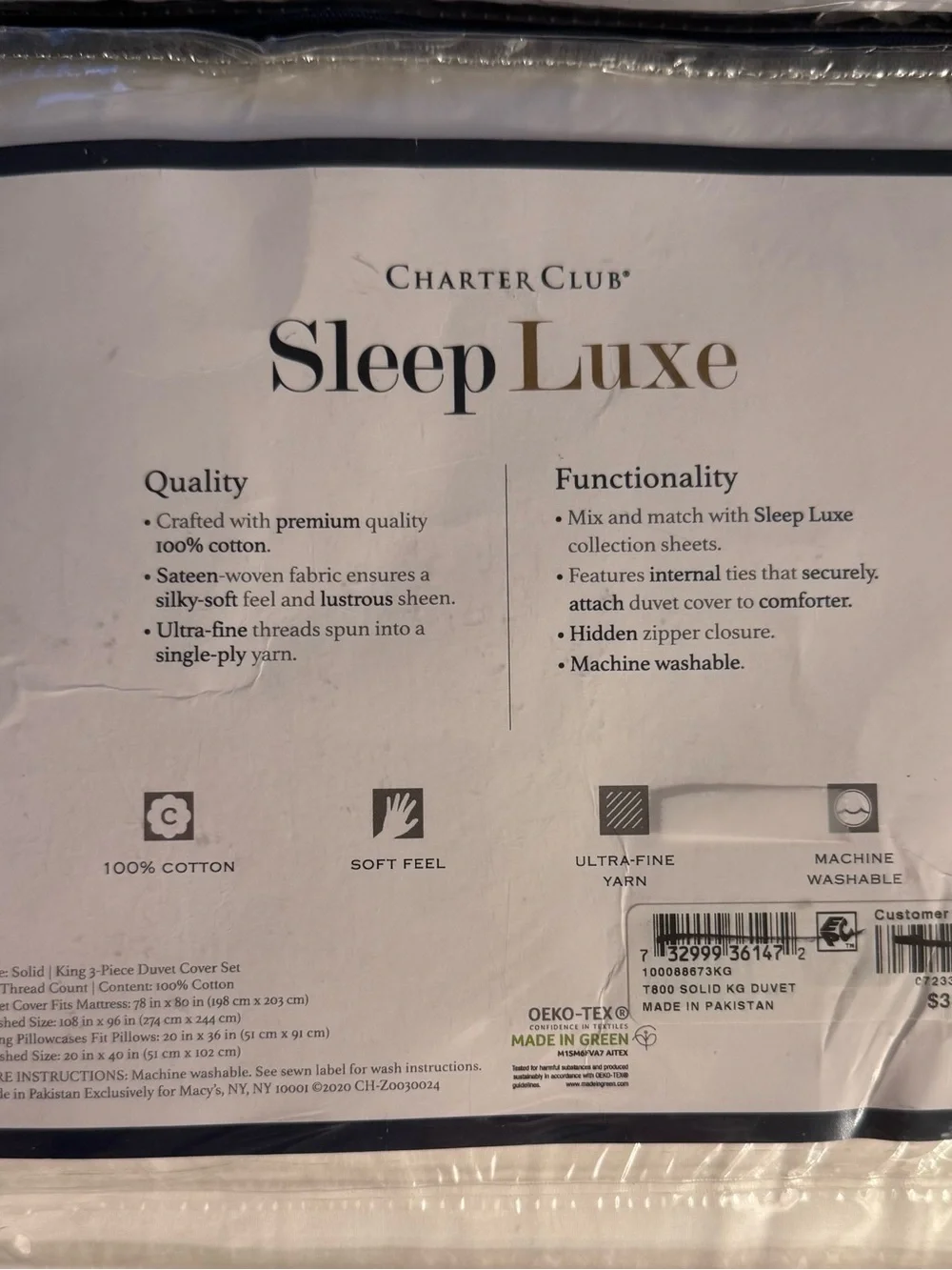 340$Charter Club Sleep Luxe King 3PC Duvet Cover Set .Ultra Fine Yarn.